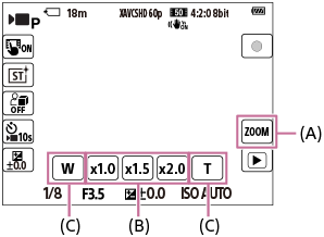 Ilustracja przedstawiająca ekran ustawiania powiększenia po dotknięciu ikony zoomu