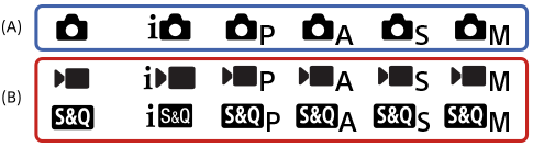 Vyobrazenie s uvedením režimov snímania statických záberov a režimov snímania videozáznamov