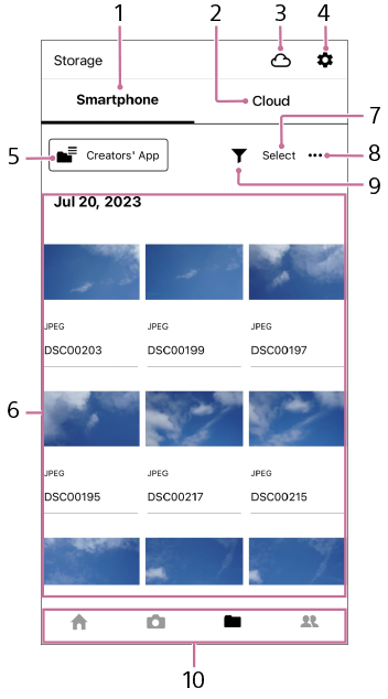 Immagine che illustra la schermata Spazio di Creators' App