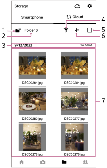 Schermata di navigazione immagini in una cartella in Creators' Cloud