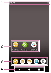 The status bar is at the top of the screen. The middle area of the screen is for shortcuts to apps. The Dock is under the middle area. The navigation bar is at the bottom of the screen.