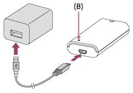 Illustration indicating the positions of the CHARGE lamp