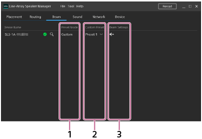 Ventana con la pestaña Beam seleccionada