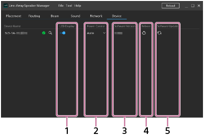 Deviceタブを選択している画面