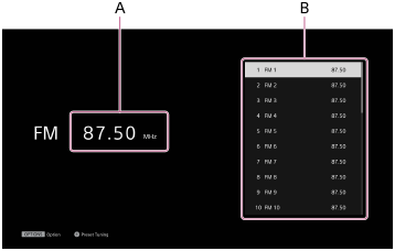 Ilustrație care arată fiecare parte a ecranului FM.