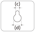 Ilustrace ukazující rozměry otvoru na zadní straně reproduktoru Bar. (c) představuje šířku horní části otvoru. (d) představuje šířku dolní části otvoru.