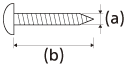 Ilustración que indica las dimensiones de un tornillo. (a) representa el diámetro del tornillo. (b) representa la longitud del tornillo sin incluir la cabeza.