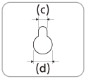 Ilustración que indica las dimensiones del orificio en la parte posterior del altavoz de barra. (c) representa la anchura de la parte superior del orificio. (d) representa la anchura de la parte inferior del orificio.