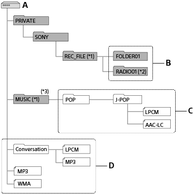 تظهر الملفات المسجلة في المجلد [PRIVATE]‏ - [SONY]‏ - [REC_FILE].