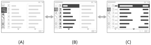 Kuva, jossa näytetään liikkuminen valikkohierarkiassa