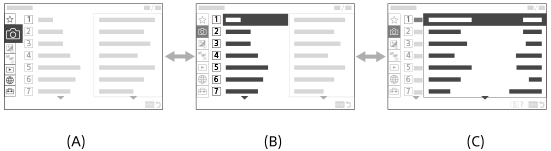 Obrázek znázorňující pohyb v hierarchii menu