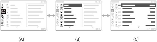 Illustrazione che mostra il movimento all'interno della gerarchia dei menu