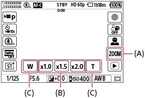 Ilustracja przedstawiająca ekran ustawiania powiększenia po dotknięciu ikony zoomu