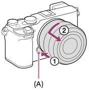 Зображення розташування кнопки фіксатора об’єктива й способу відокремлення об’єктива