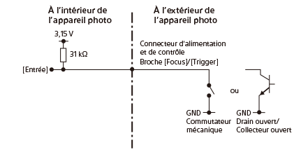 Schéma du circuit de signal du connecteur FOCUS/connecteur TRIGGER