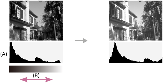 Illustration of a histogram indicating pixel count and brightness