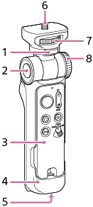 An illustration showing the locations of each part of the Wireless Shooting Grip/Tripod