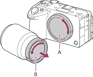 Illustration of removing body cap and lens rear cap