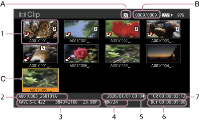 Clip list screen