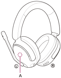 Obrázok znázorňujúci umiestnenie integrovanej antény (A) na ľavom slúchadle