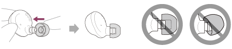 Illustration af indsættelse af fremskudt del af headsettet med ørepudens indhak for at påsætte ørepuden