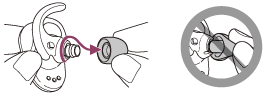 Ilustracija skidanja uloška za uši dok ga okrećete suprotno od jedinice