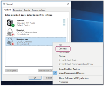 WH-1000XM3 | Help Guide | Connecting to a paired computer (Windows 10)