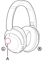 Obrázok znázorňujúci umiestnenie integrovanej antény (A) na ľavom slúchadle