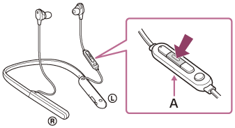 Illustration indiquant les emplacements de la touche d’appel et du micro (A) du composant de commande à distance sur le côté gauche