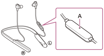 Illustration indiquant l’emplacement du micro (A) du composant de commande à distance sur le côté gauche