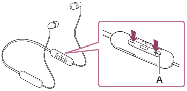 Illustratie met de locatie van de voelstip (A) op de knop volume + op het afstandsbedieningsonderdeel aan de linkerkant