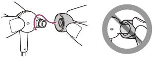 Illustration of removing the earbud while rotating it away from the unit