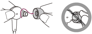 Illustrazione della rimozione degli auricolari quando li si ruota via dall’unità