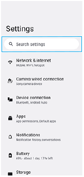 Image showing the search field in the Settings menu.