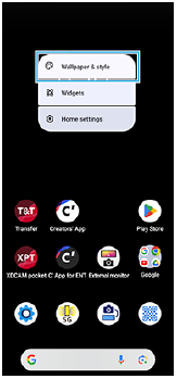 Image of the menu that opens on the Home screen