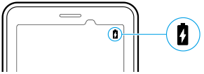 Bild på ikonen för batteriladdning som visas längst upp till höger på skärmen vid laddning