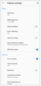 Immagine delle impostazioni della fotocamera