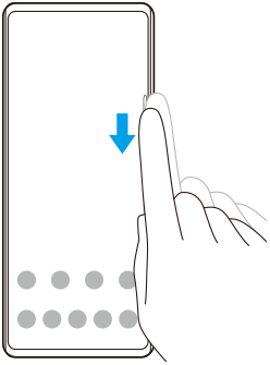 Diagrama de glisare a degetului în jos pe marginea mai lungă a ecranului.