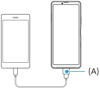 USBケーブルを使って2つの機器を接続する図。