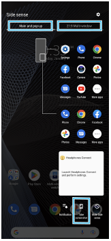 ภาพแสดงตำแหน่งแท็บและไอคอน [ถ่ายภาพหน้าจอ] บนเมนู Side sense