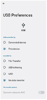 Kép: A telefon USB-kábellel számítógéphez csatlakoztatásakor megjelenő képernyő