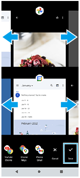Immagine che mostra la posizione in cui scorrere per selezionare le app per lo schermo diviso e la posizione dell'icona Fatto