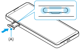 Afbeelding die laat zien waar de nano-SIM-/geheugenkaartladesleuf en de vier hoeken van de afdekking zich bevinden