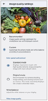 Image showing the items in the Image quality settings