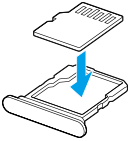 microSDカードをトレイにはめ込む図。