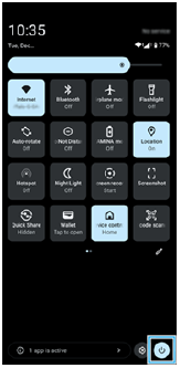 Afbeelding met het menu voor de aan/uit-knop rechtsonder in het deelvenster Snelle instellingen.