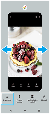 Bild som visar var man sveper för att välja en app som man vill ta en skärmbild av och läget för skärmbildsknappen