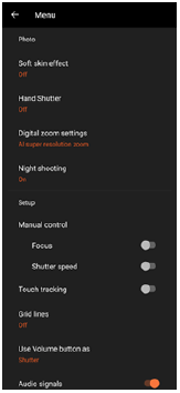 Bild över menyn med kamerainställningar i [Foto]-läget