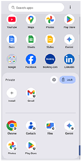 Billede, der viser privat plads i app-skuffen