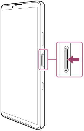 Diagram of front view showing the power button on the right side.